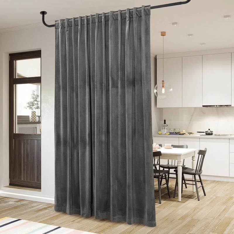 StangH Privacy Room Dividers - Grey Velvet Drapes Extra Long High Ceiling Curtains for Living Room/Home Theater, Thermal Insulated Sliding Door Curtains, Grey, W100 x L120, 1 Panel - Image 2